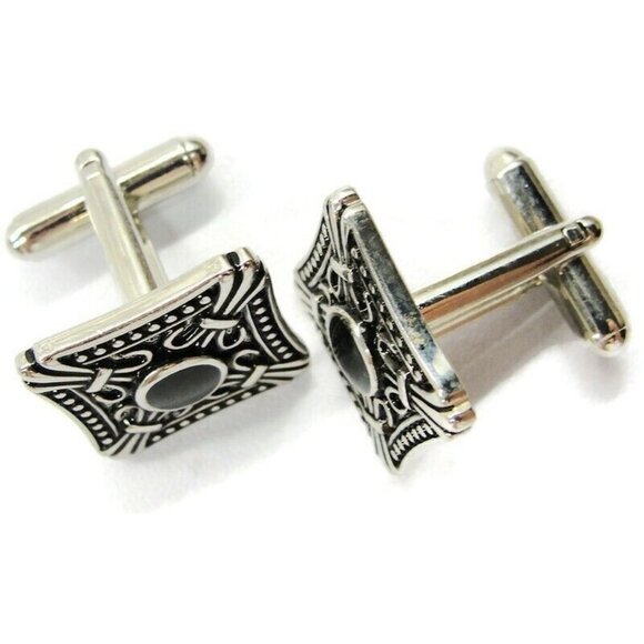 Cufflinks Square Black Onyx Unique Design Tux Shirt Dress Suit Vintage - Picture 3 of 9